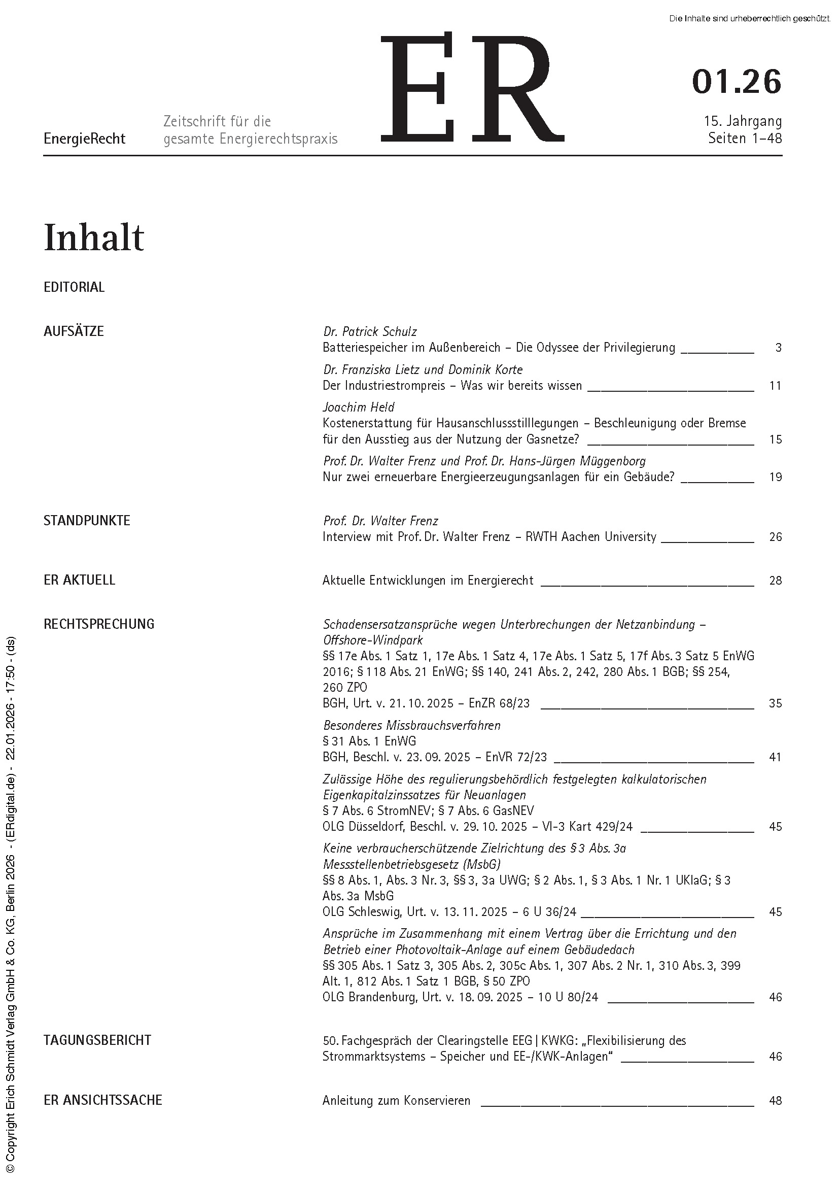Inhaltsverzeichnis der Zeitschrift ER